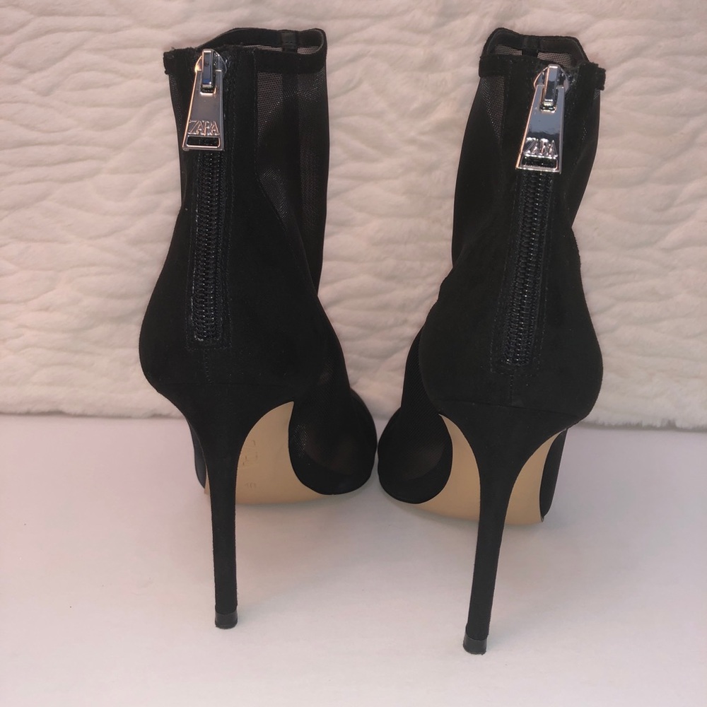 Zara Black Mesh Pointed Toe High Heel Ankle Boots. - Picture 8 of 14